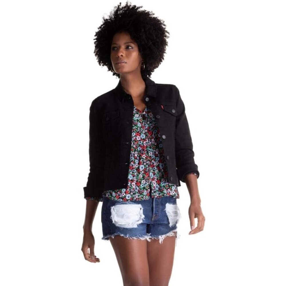 Women's Cotton Trucker Jacket Medium Black Classic Style Casual Wear